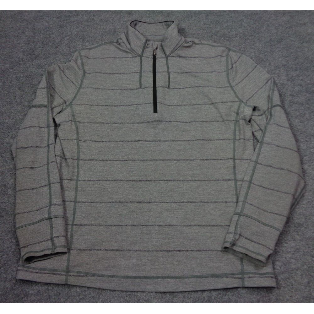 Lululemon Surge‎ Warm Half Zip Pullover Shirt Mens L Gray Striped Long Sleeve